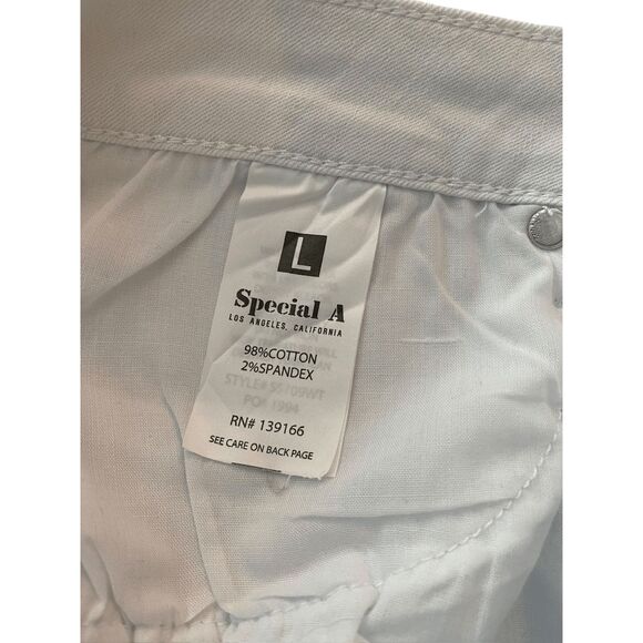 Special A Los Angeles White Cutoff Stretch Bermuda Jean Shorts Distressed L - Picture 5 of 5